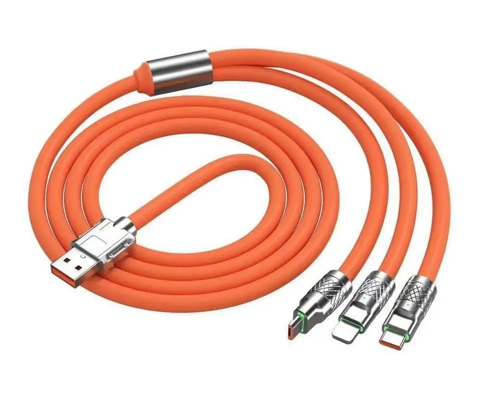 3 IN 1 Charging Cable 120W 6A Super Fast Charger USB Protection For Micro Type-C Metal Smartphone