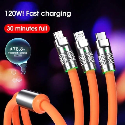 3 IN 1 Charging Cable 120W 6A Super Fast Charger USB Protection For Micro Type-C Metal Smartphone